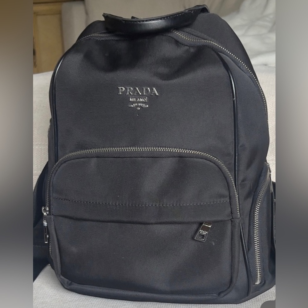 P*R*A*D*A Black Backpack with Silver Hardware #unisex